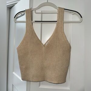 Emory Park Ribbed Beige Crop Top